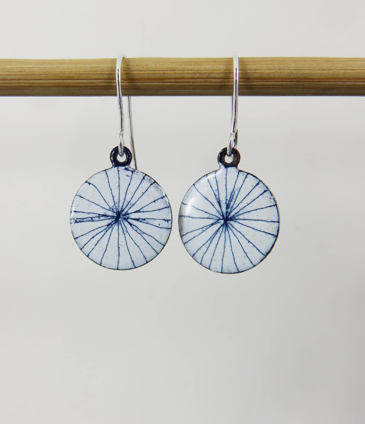 Blue and White Hand Drawn Lines Enamel Drop Dangle Earrings