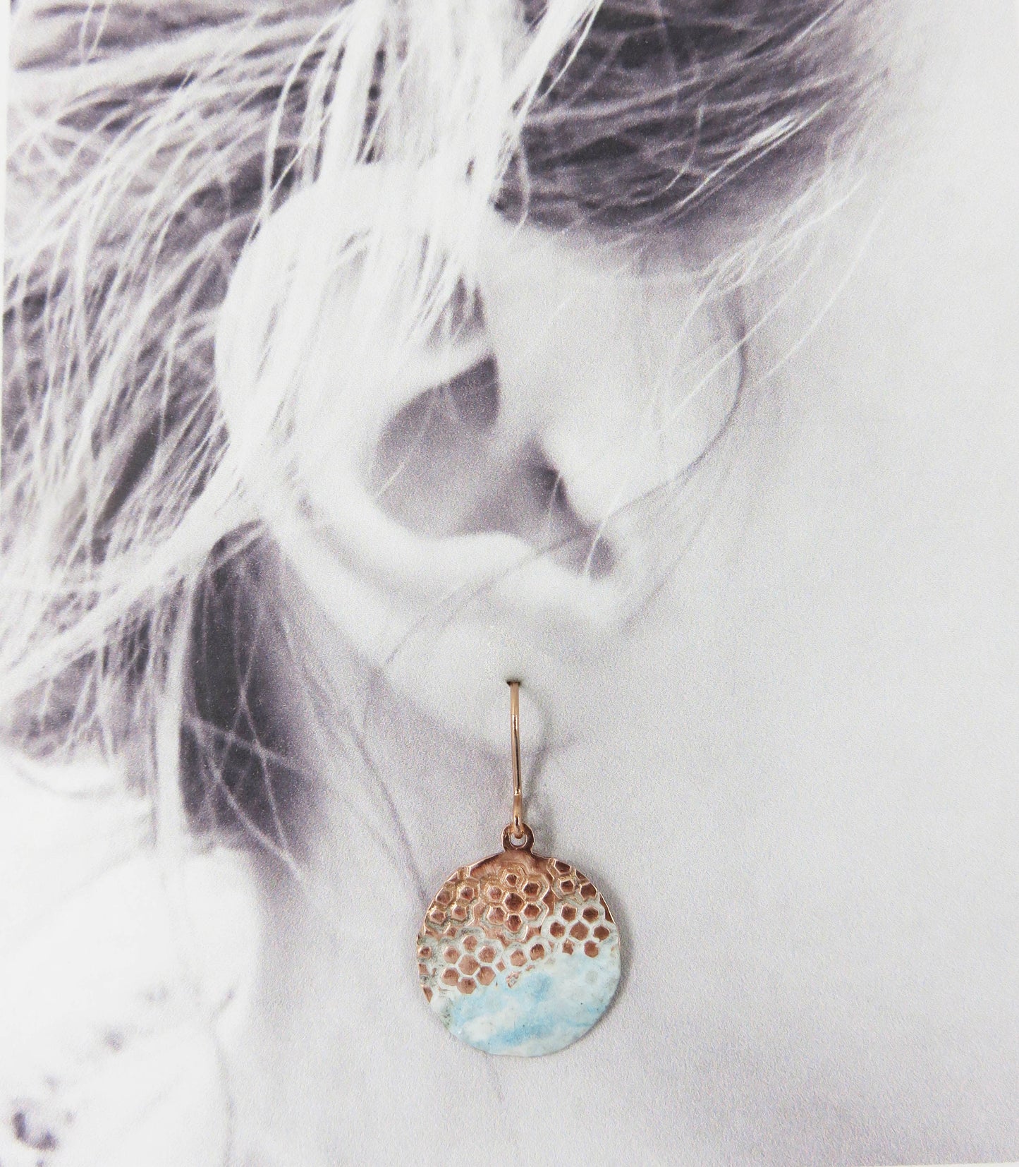 Enamel and Textured Copper Dangle Earrings