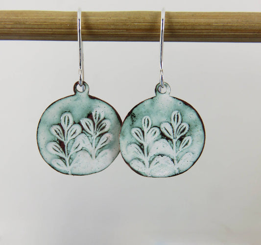 Organic Shaped Enamel on Copper Leaf Textured Dangle