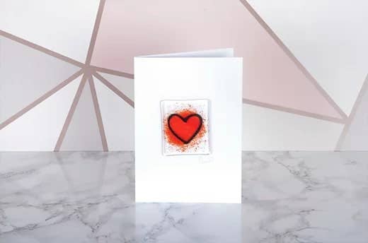 Handmade Fused Glass Greeting Card -  Red Heart
