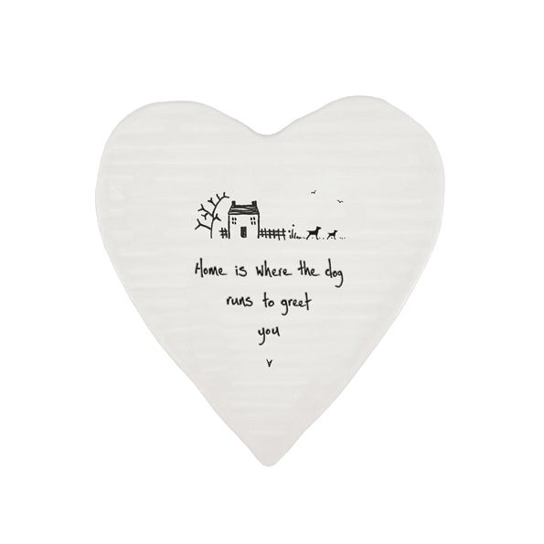Porcelain Heart Coaster - Home is where the Dog greets you