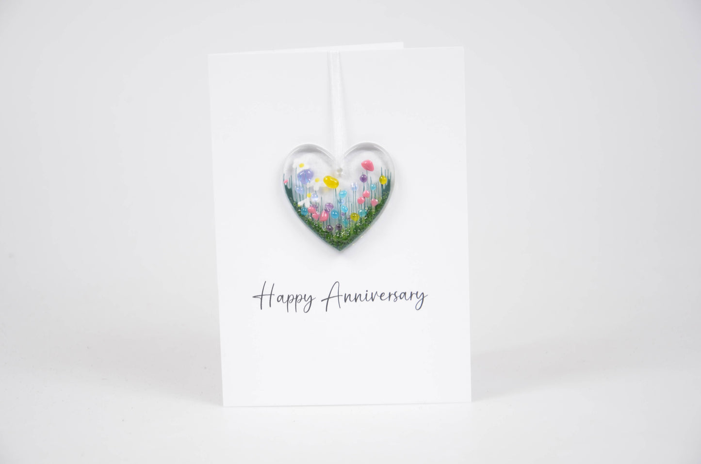 Glass Hanging Detachable Heart Card - Happy Anniversary: Wildflower