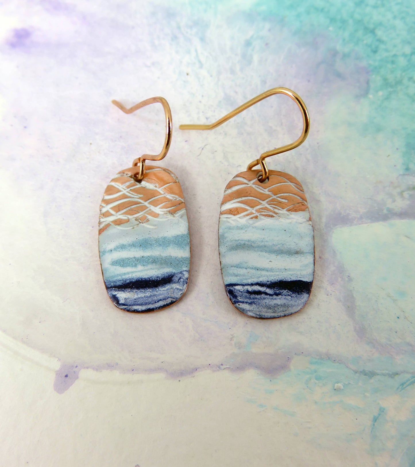 Enamel & Textured Copper Earrings - Multicolor Enamel