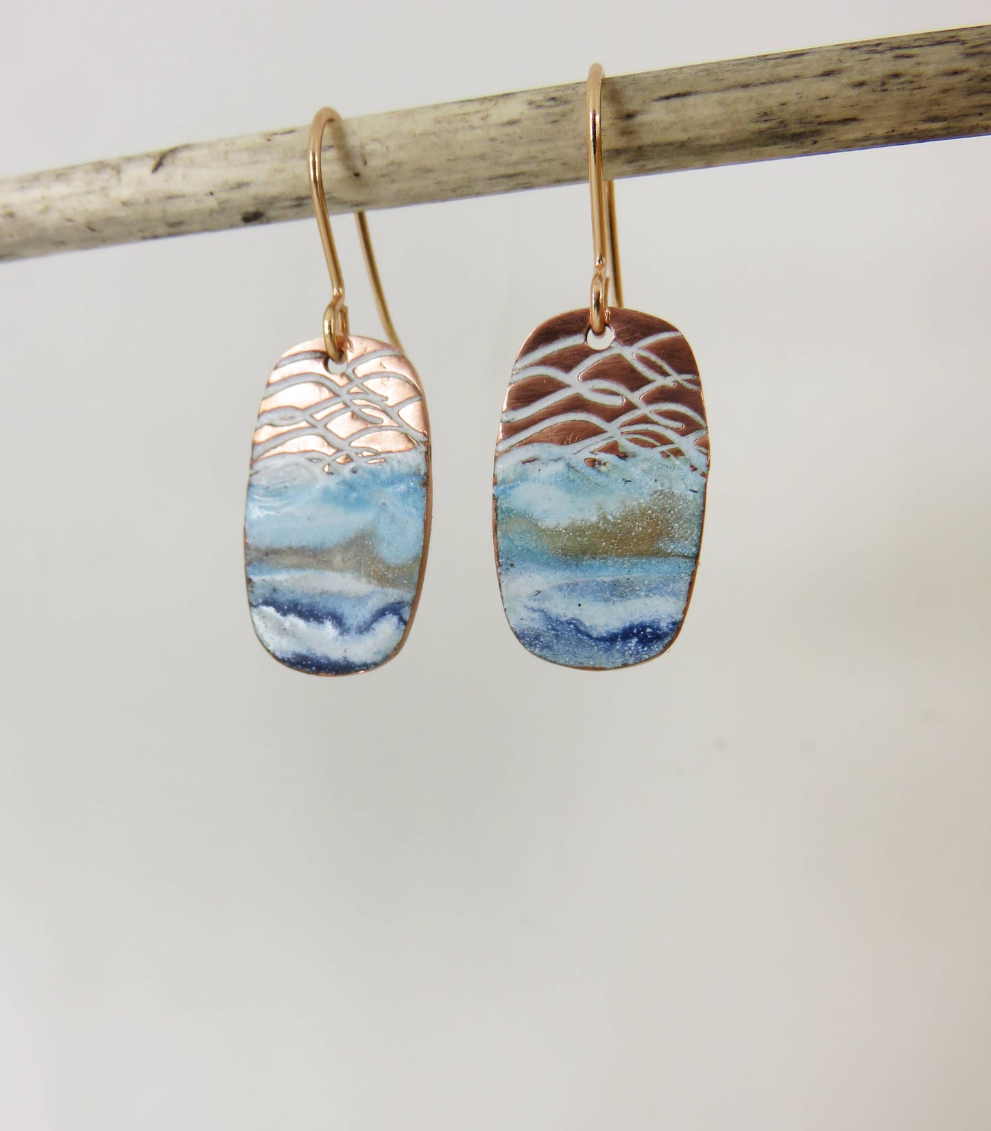 Enamel & Textured Copper Earrings - Multicolor Enamel