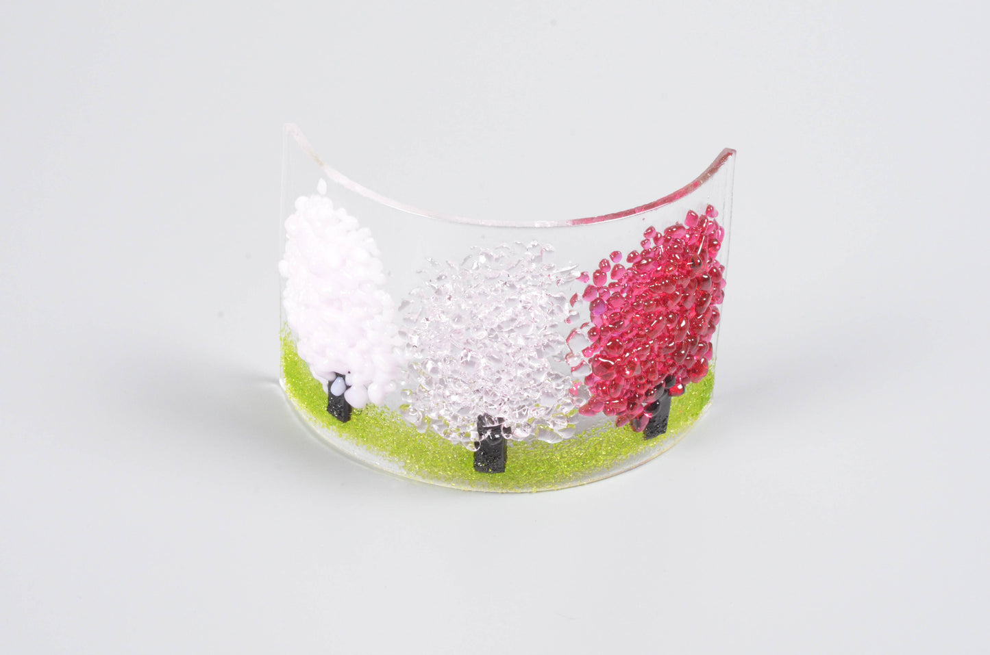 Handmade Fused Glass Pink Trees Curve