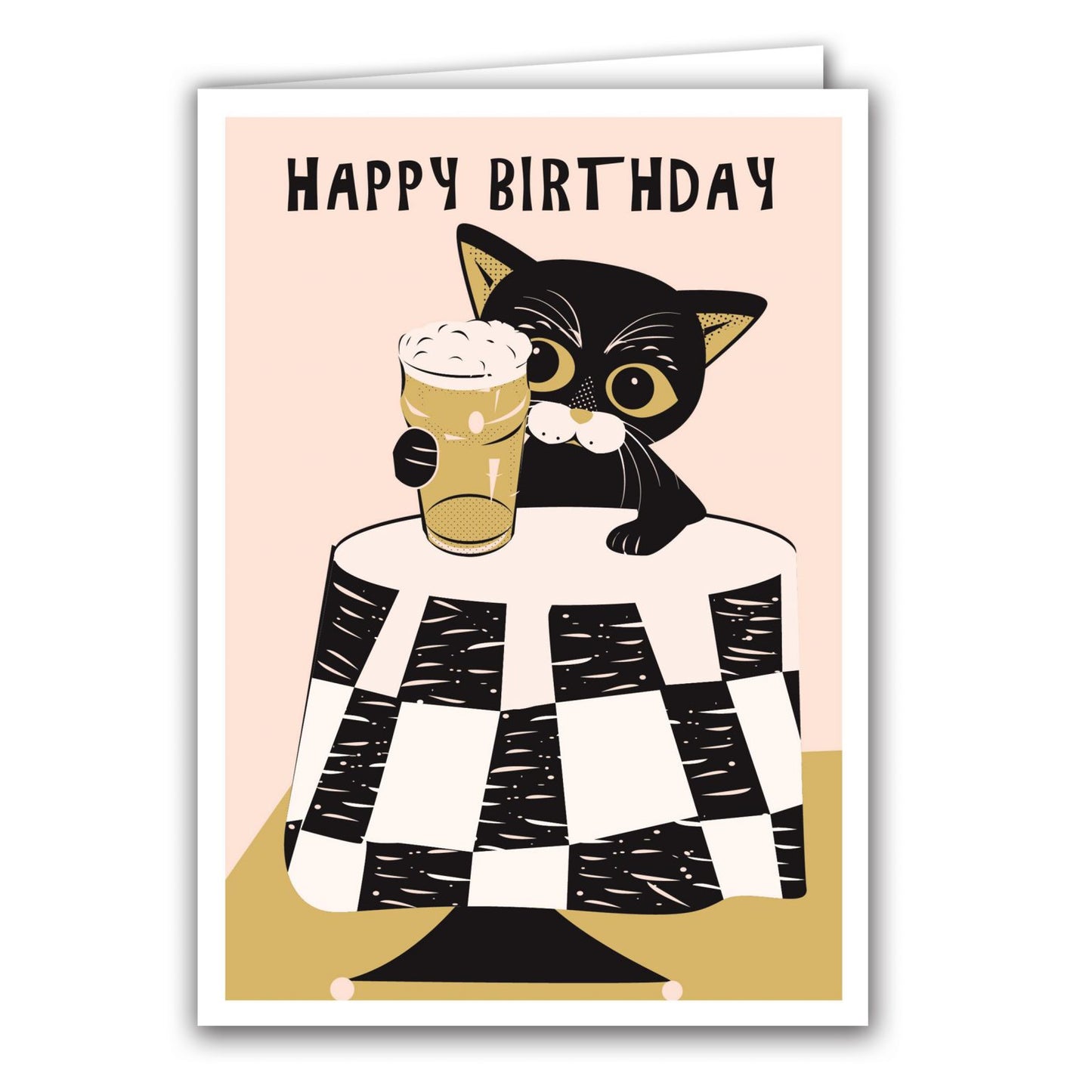 Happy Birthday Cat with Beer - Art Card