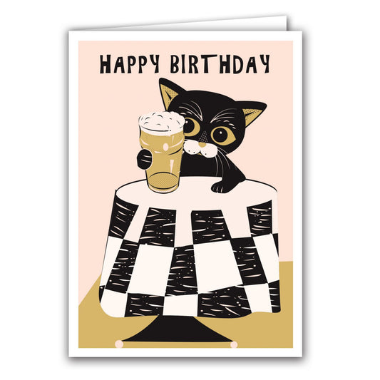 Happy Birthday Cat with Beer - Art Card