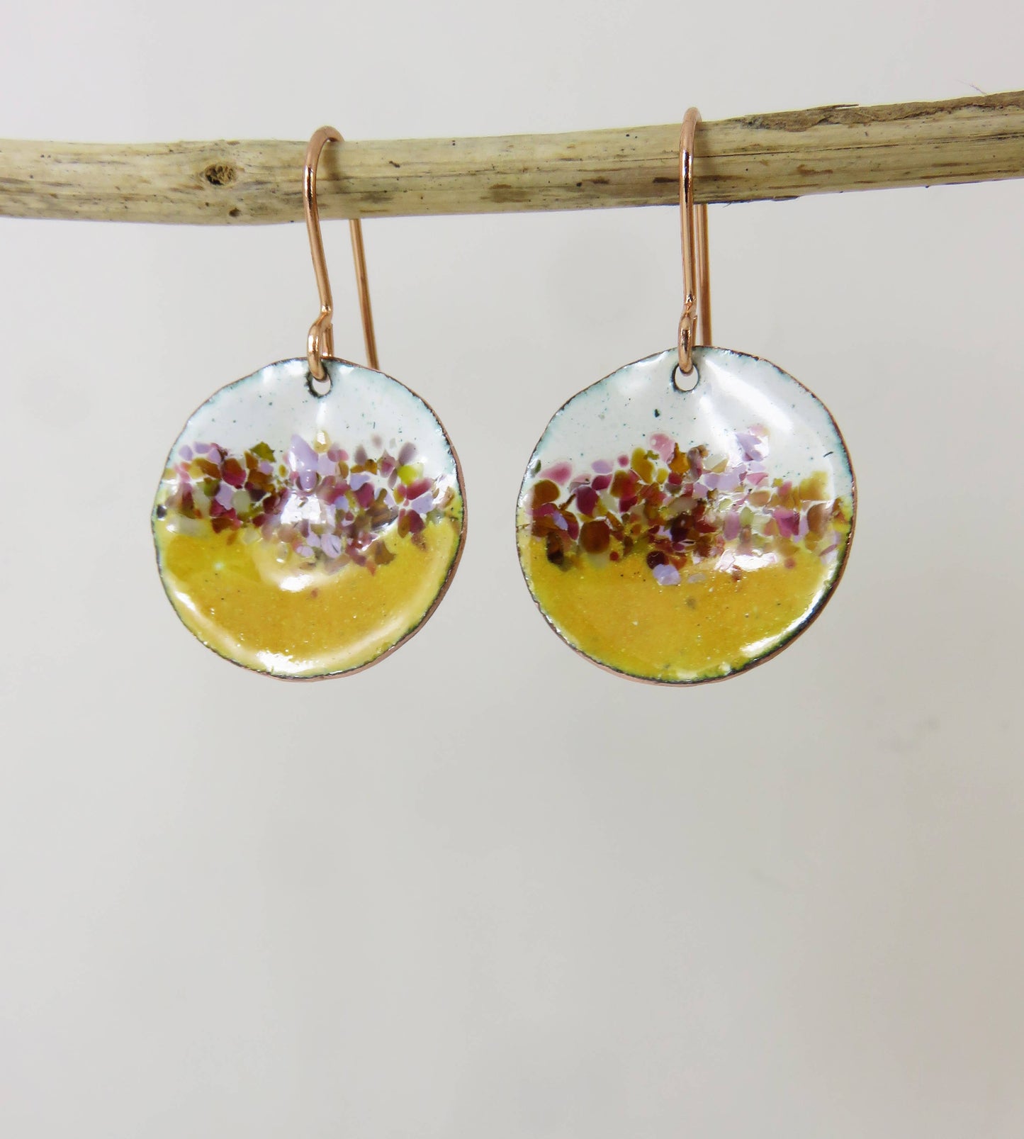 Earrings in Yellow and White with Colourful Glass Sprinkles