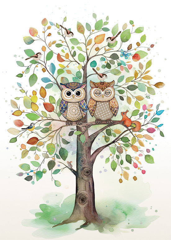 Two Owls - Greetings card