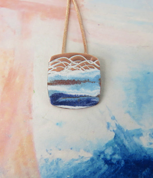 Copper and Enamel Textured Beach Ocean Seaside Pendant