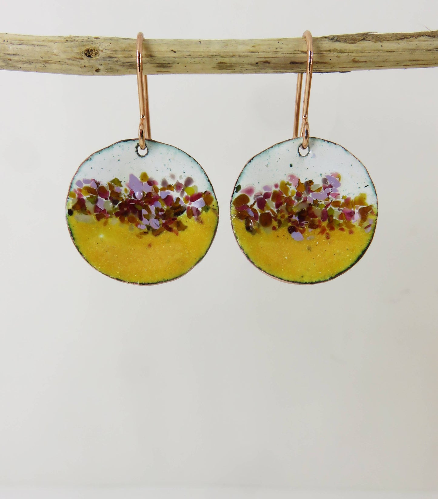 Earrings in Yellow and White with Colourful Glass Sprinkles