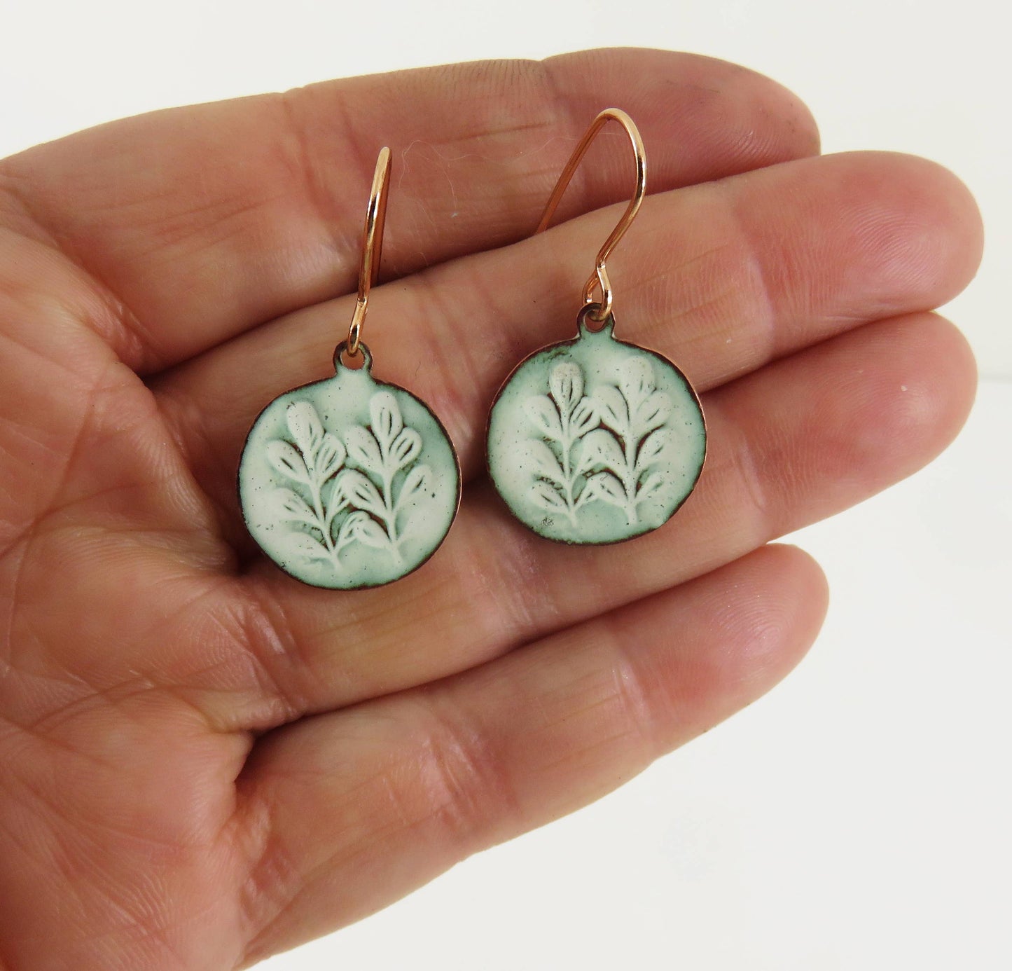 Organic Shaped Enamel on Copper Leaf Textured Dangle