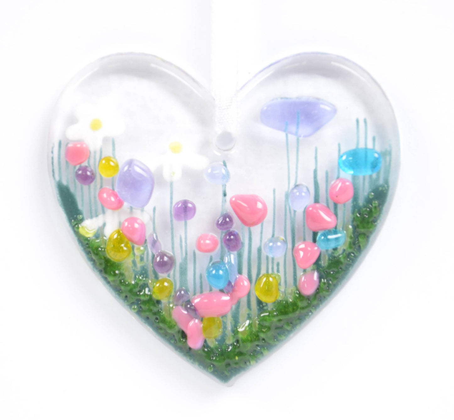 Glass Hanging Detachable Heart Card - Happy Anniversary: Wildflower