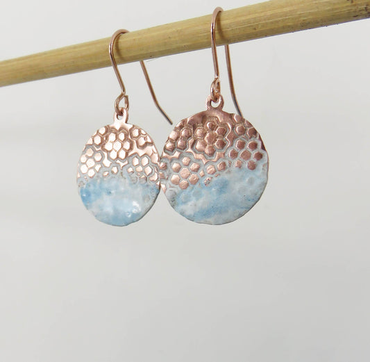 Enamel and Textured Copper Dangle Earrings