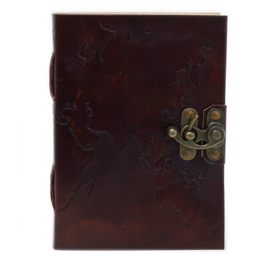 Leather World Map - Handmade Notebook