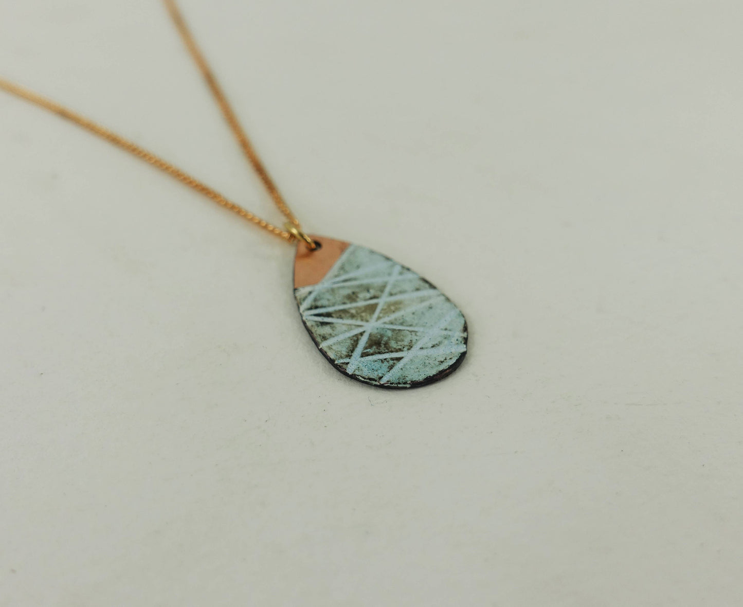 Line Textured Enamel Copper Teardrop Pendant