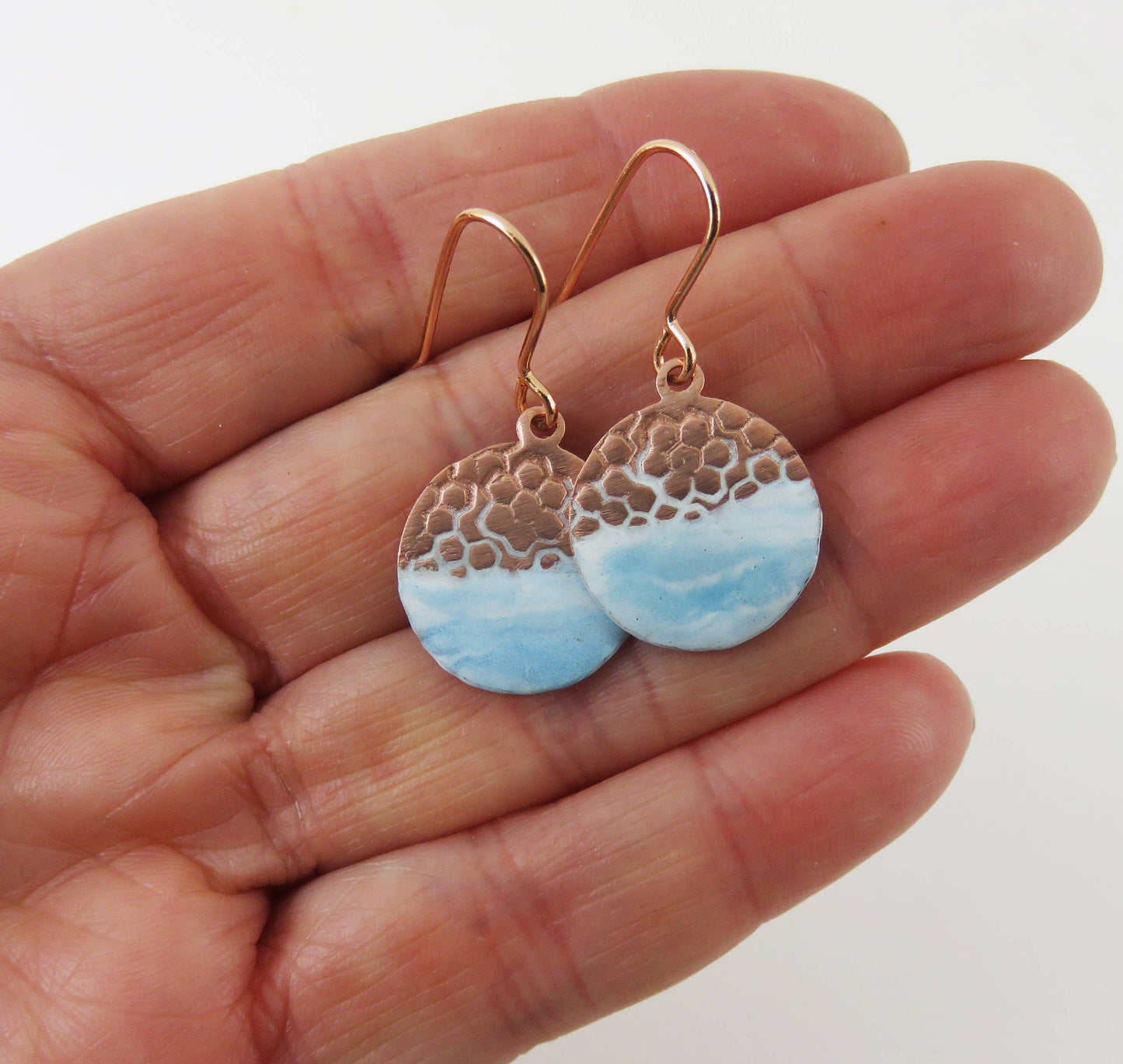 Enamel and Textured Copper Dangle Earrings