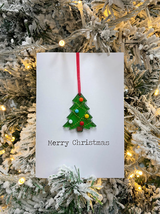 Handmade Fused Glass Hanging Decoration on Card - Christmas Tree