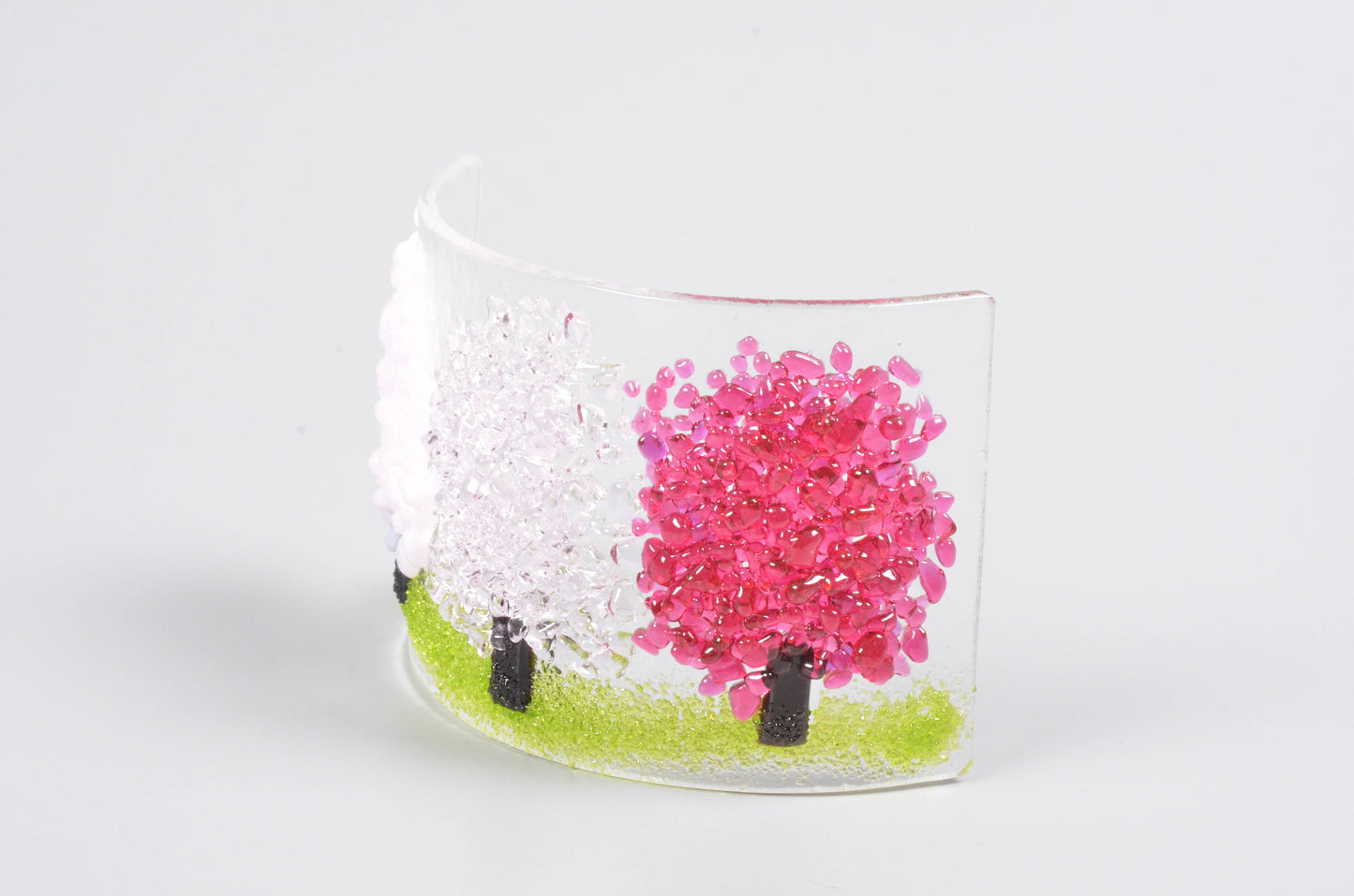 Handmade Fused Glass Pink Trees Curve