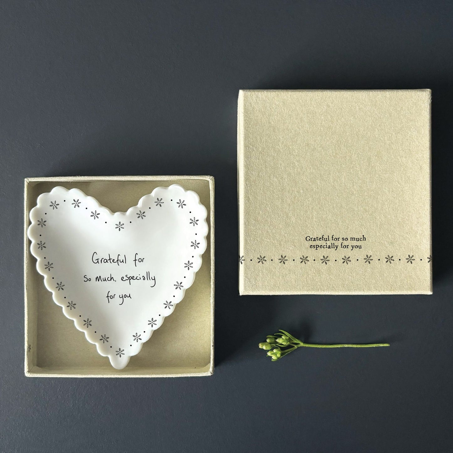 Porcelain Scalloped Heart Dish - Grateful for so much, especially for you