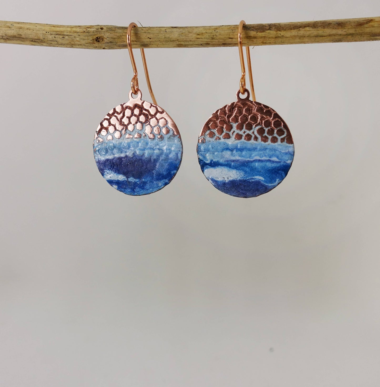 Enamel and Textured Copper Beach Earrings