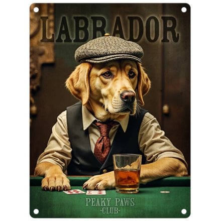 Peaky Paws Yellow Labrador- metal hanging sign