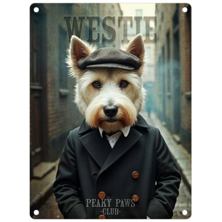 Peaky Paws Westie  - metal hanging sign