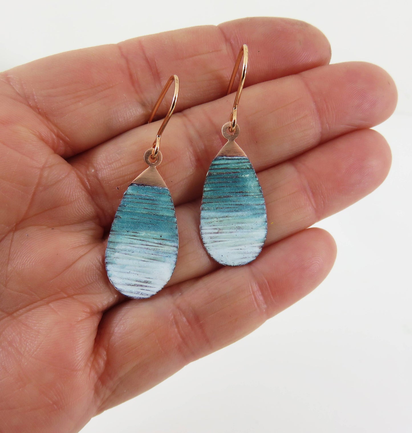Enamel Ombre Style Textured Copper Dangle Earrings