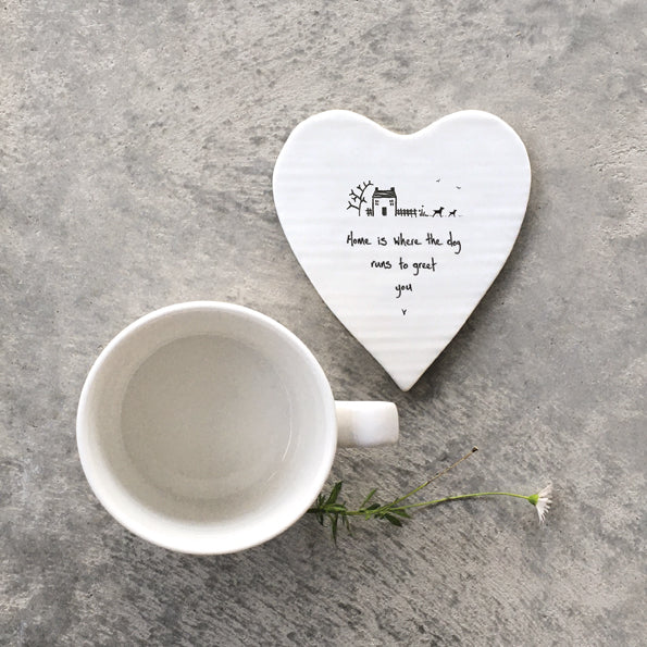 Porcelain Heart Coaster - Home is where the Dog greets you