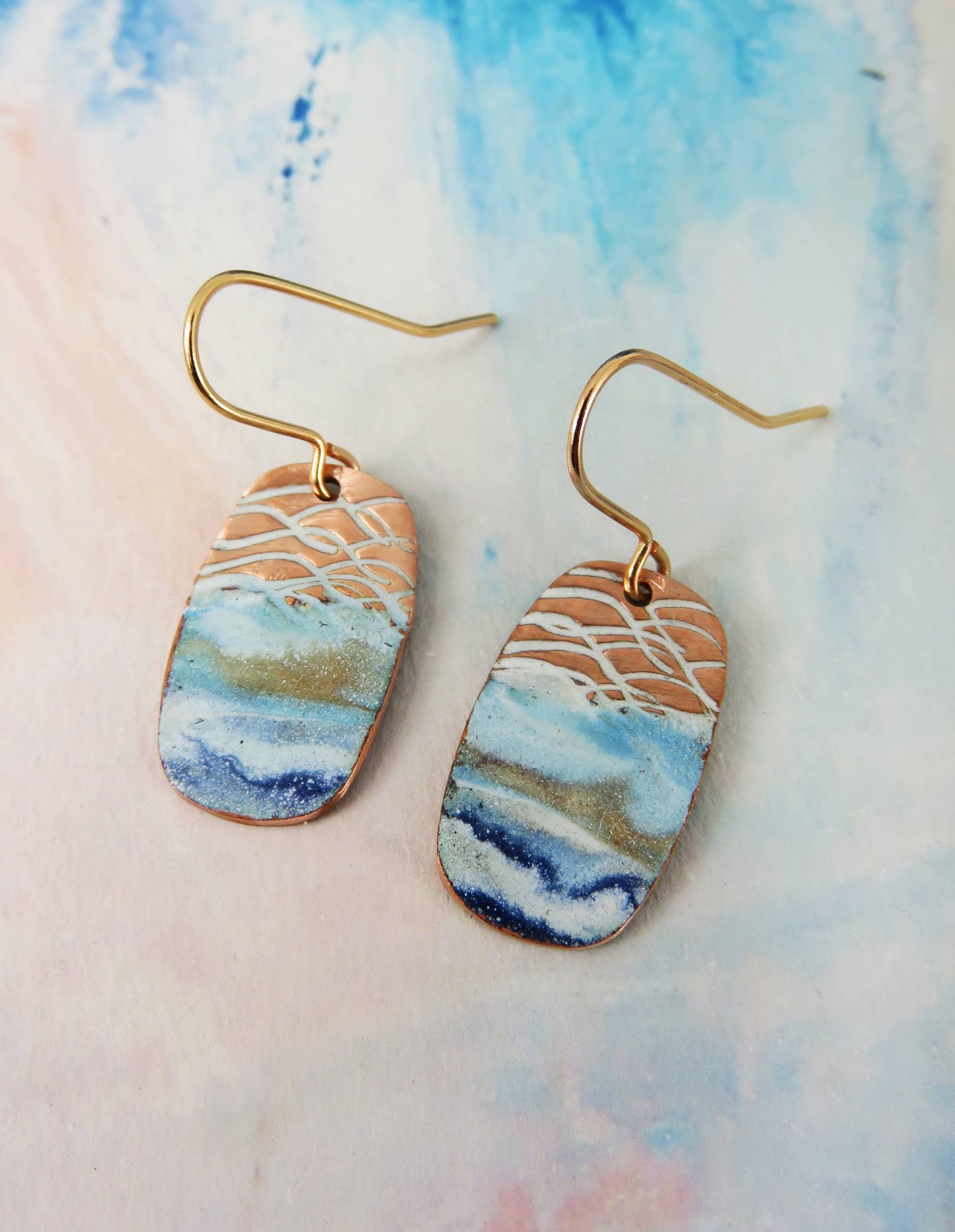 Enamel & Textured Copper Earrings - Multicolor Enamel