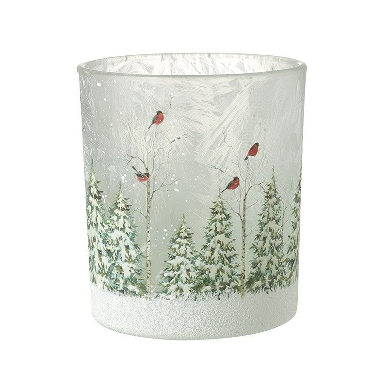 Snowy Trees and Robins Scene candle holder