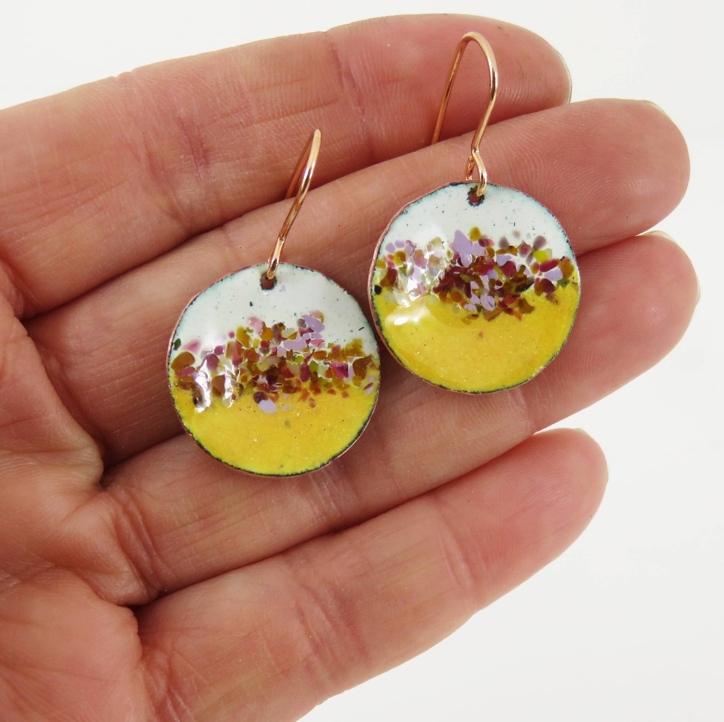 Earrings in Yellow and White with Colourful Glass Sprinkles