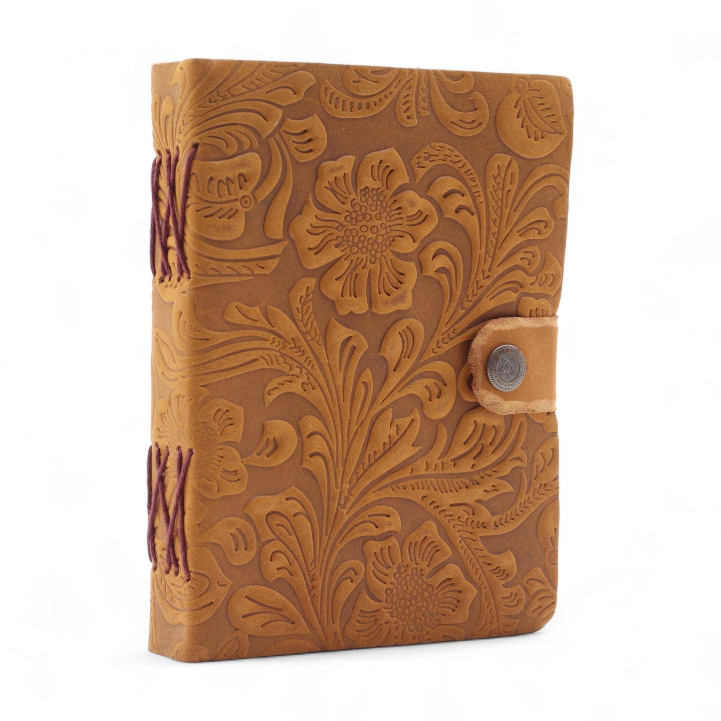 Leather Embossed Notebook - Tan Floral Pattern