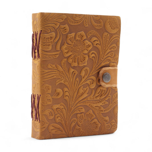 Leather Embossed Notebook - Tan Floral Pattern