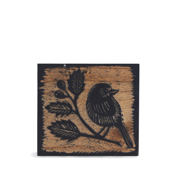 Wood Block - Robin with Rosehip