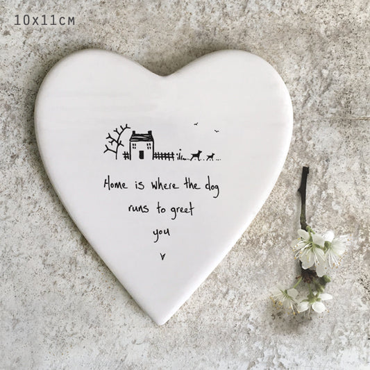 Porcelain Heart Coaster - Home is where the Dog greets you