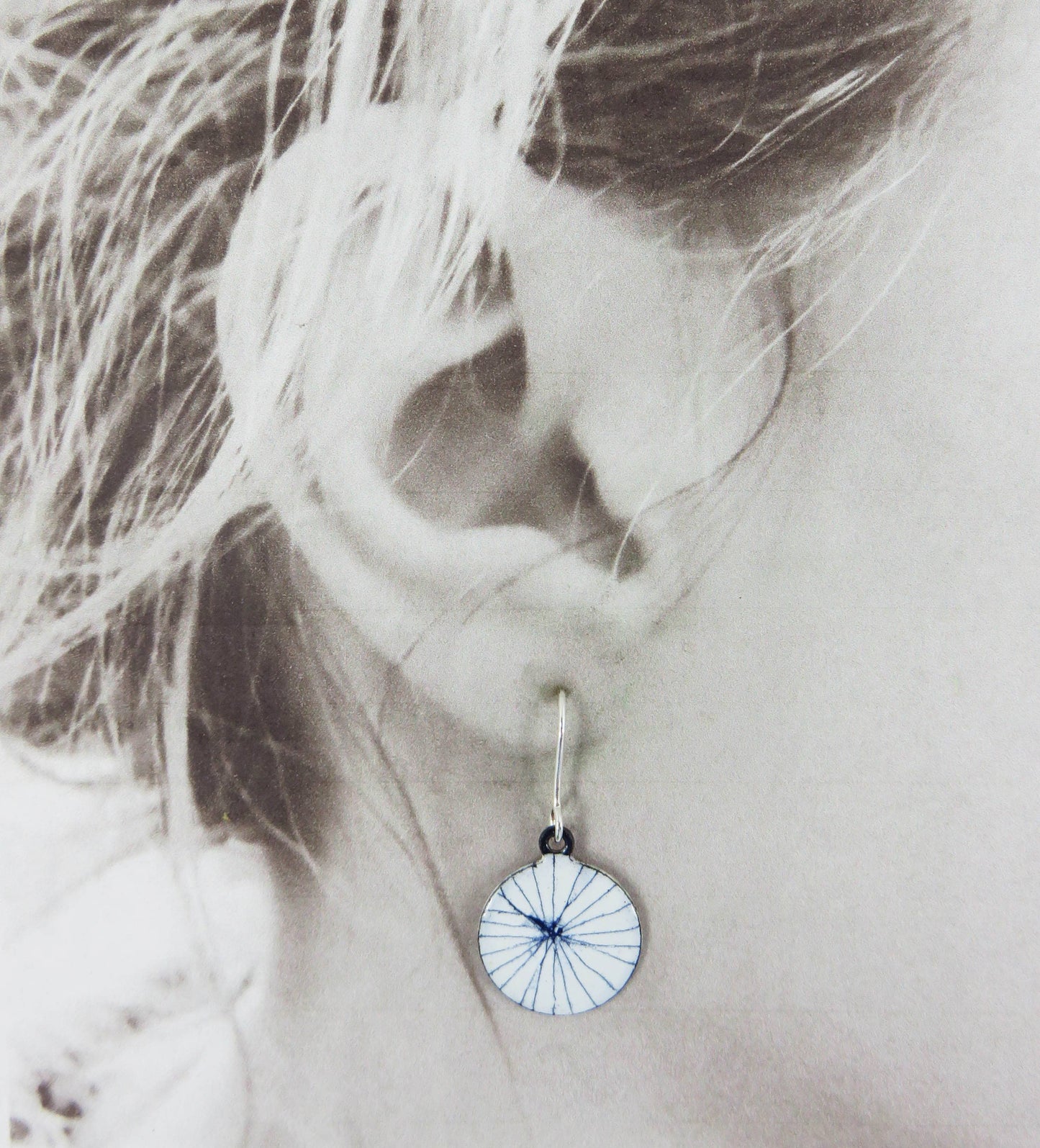 Blue and White Hand Drawn Lines Enamel Drop Dangle Earrings