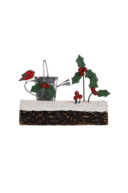 Garden Robin on Log with watering can