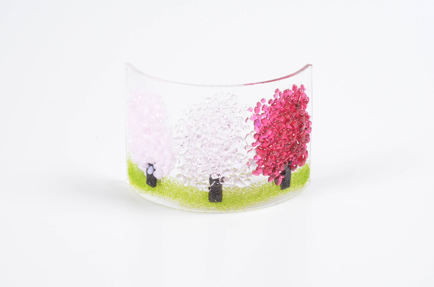 Handmade Fused Glass Pink Trees Curve