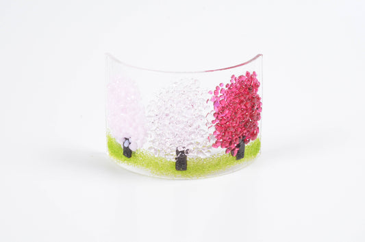 Handmade Fused Glass Pink Trees Curve