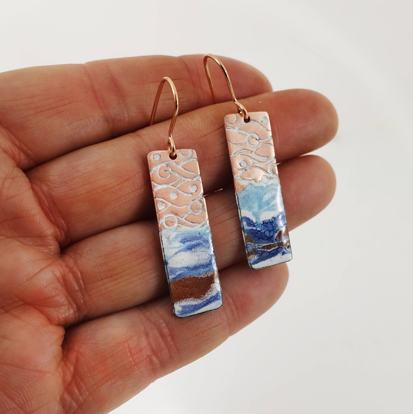 Enamel & Textured Copper Earrings - Multicolor Enamel