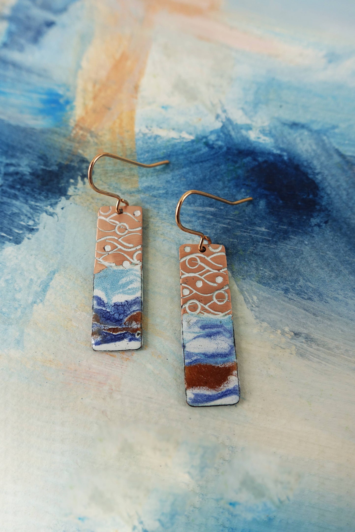 Enamel & Textured Copper Earrings - Multicolor Enamel