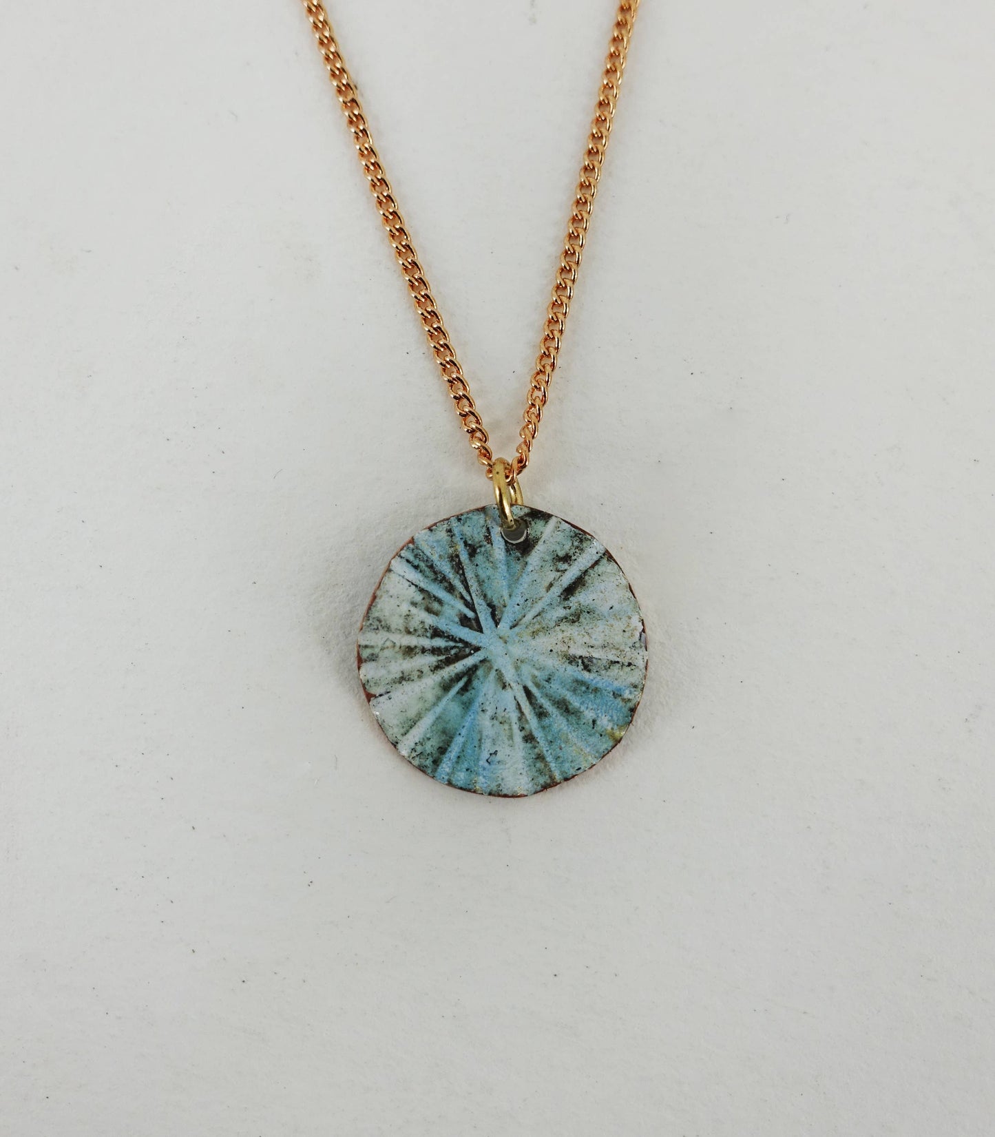 Textured Round Enamelled Copper Small Disc Pendant