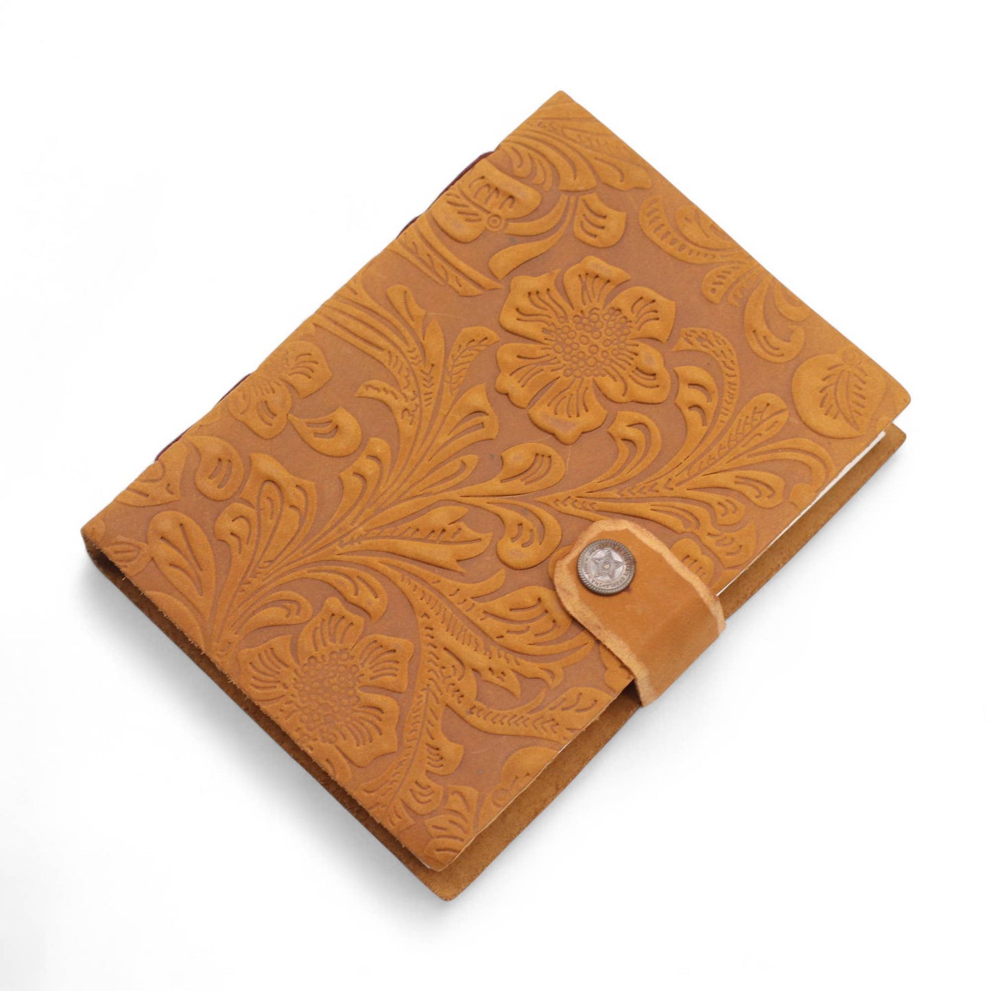 Leather Embossed Notebook - Tan Floral Pattern