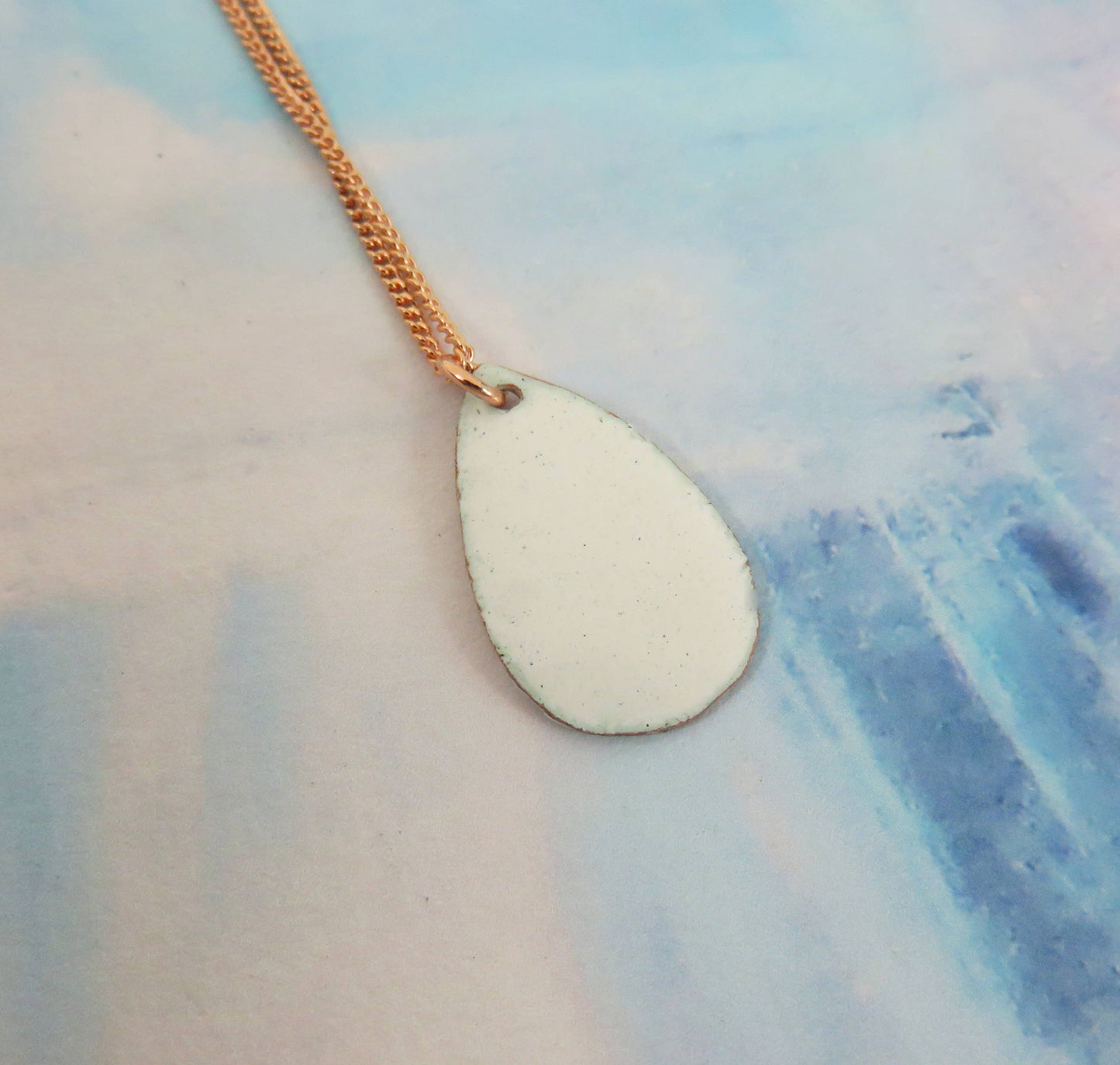 Textured Copper Teardrop Pendant with Blue and White Enamel