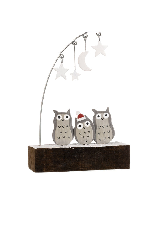 Cute Owls on wooden block - Christmas Ornament