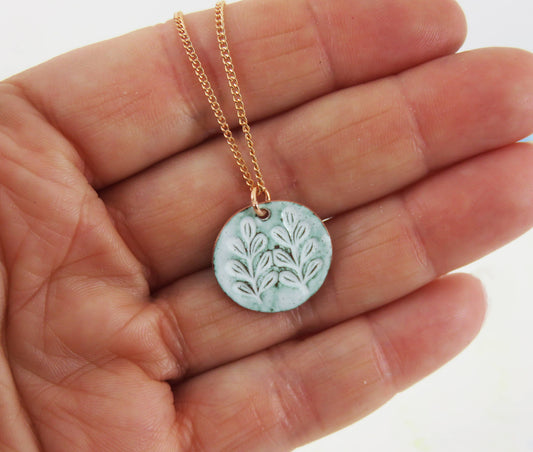 Leaf Textured Stamped Copper Small Disc Pendant