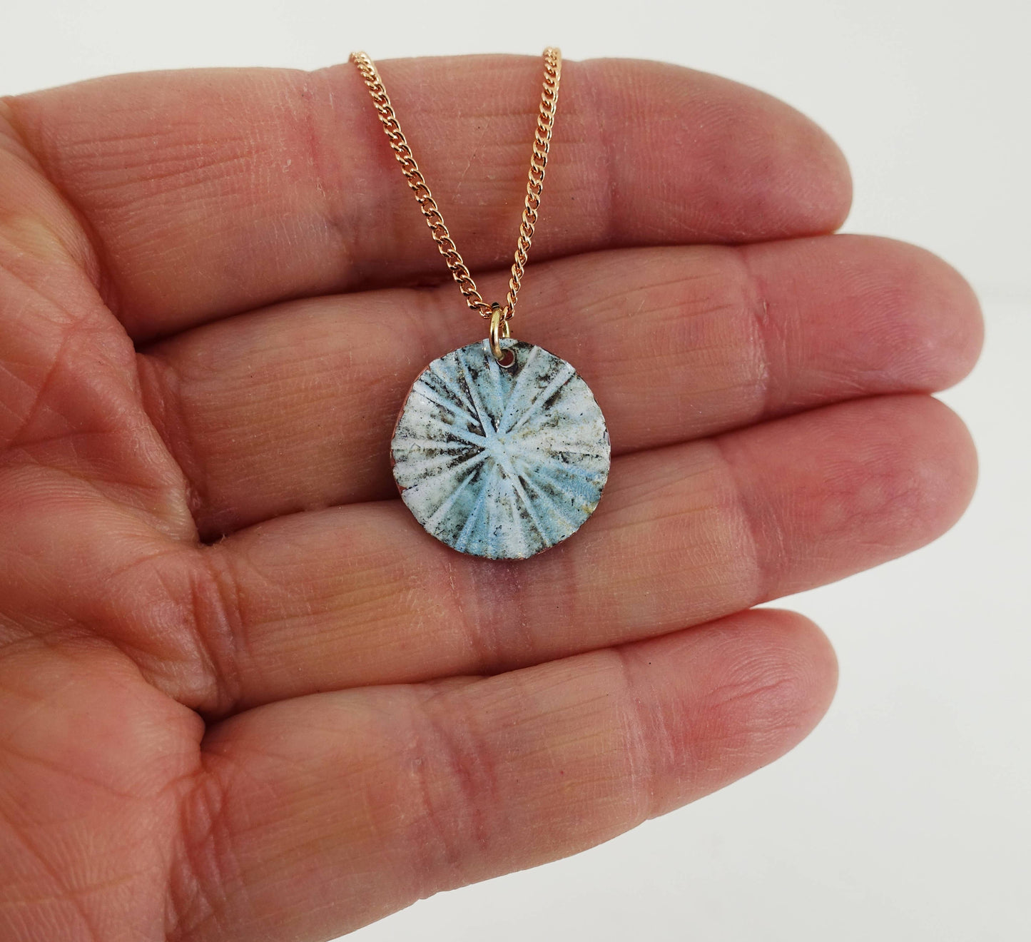 Textured Round Enamelled Copper Small Disc Pendant