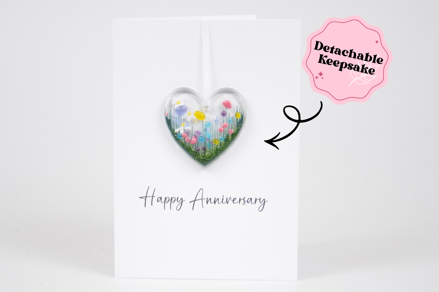 Glass Hanging Detachable Heart Card - Happy Anniversary: Wildflower