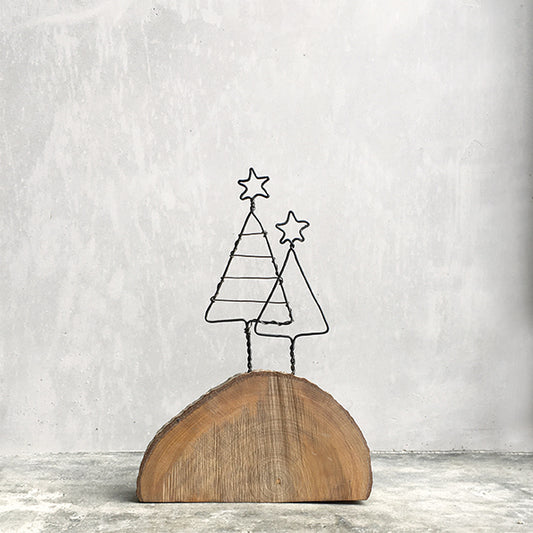 Handmade Wire Christmas Trees on wood